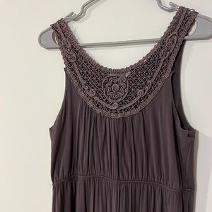 EUC Gray maxi dress with crochet detail at neckline